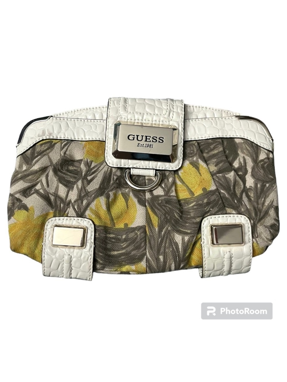 GUESS Liliana Yellow Tan White Floral Clutch Purse Crossbody Bag